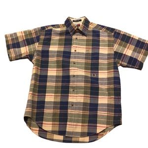 TOMMY HILFIGER PLAID SHORT SLEEVE MULTICOLORED BUTTON DOWN SHIRT
